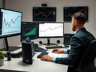 Analyst reviewing cryptocurrency market data and sentiment indicators for investment insights.