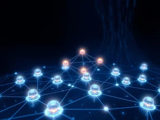 DAO governance network with AI agent coordination in Web3 ecosystem showing blockchain technology integration