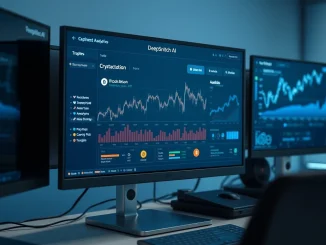 DeepSnitch AI analytics dashboard monitoring Bitcoin ETF and cryptocurrency trading data in a professional setting.