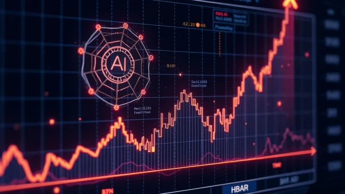 Analysis of DeepSnitch AI's performance as a best crypto to invest in, compared to BNB and HBAR on a financial chart.