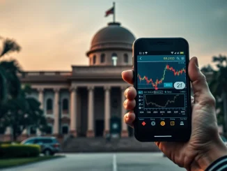 Delhi High Court building with crypto chart on phone foreground, representing the Bitbns legal ruling.