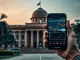 Delhi High Court building with crypto chart on phone foreground, representing the Bitbns legal ruling.
