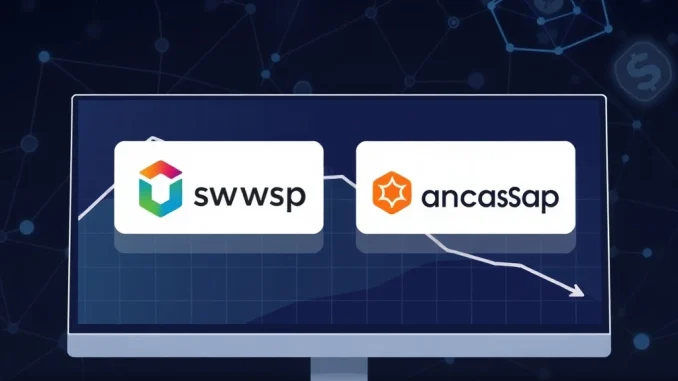 Chart showing DEX trading volume decline with Uniswap and PancakeSwap logos representing market activity.