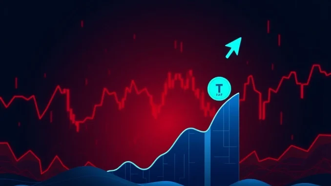 Digitap $TAP token icon rising steadily against a background of volatile, falling altcoin charts in a crypto bear market.