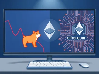 Analytical illustration comparing Dogecoin market trends with emerging AI cryptocurrency projects for 2026 predictions.