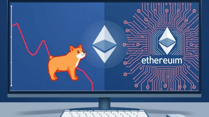 Analytical illustration comparing Dogecoin market trends with emerging AI cryptocurrency projects for 2026 predictions.