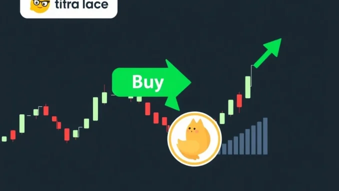 Dogecoin price chart analysis showing a technical buy signal indicator for DOGE cryptocurrency.