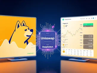 Analysis of Dogecoin price prediction alongside Uniswap market trends and DeepSnitch AI presale data visualization.