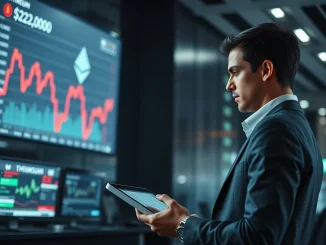 Analyst monitoring Ethereum price chart as ETH falls below $2,200 support level.