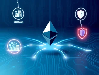 Ethereum's institutional blockchain transformation with finance, AI, and quantum security updates visualized.