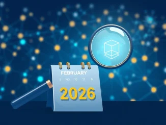 Analyst examining blockchain network and calendar for February 2026 crypto presales opportunities.