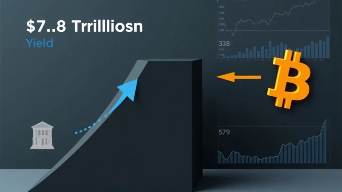 Graphic illustrating the $7.8 trillion yield cliff and potential capital rotation into Bitcoin causing a supply shock.