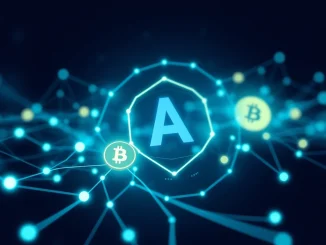 AI-driven crypto trading interface visualizing data flow and cryptocurrency symbols for Fraction AI and Grvt partnership.