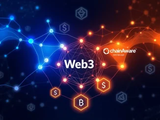 Visualization of the GaFin and ChainAware partnership merging data and AI for Web3 intelligence.