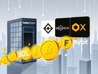 Illustration of Galaxy Digital's $16 million Solana transfer to Binance, OKX, and Bybit exchanges.