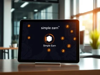 GoMining Simple Earn interface showing single-toggle Bitcoin yield accrual system for autonomous mining earnings