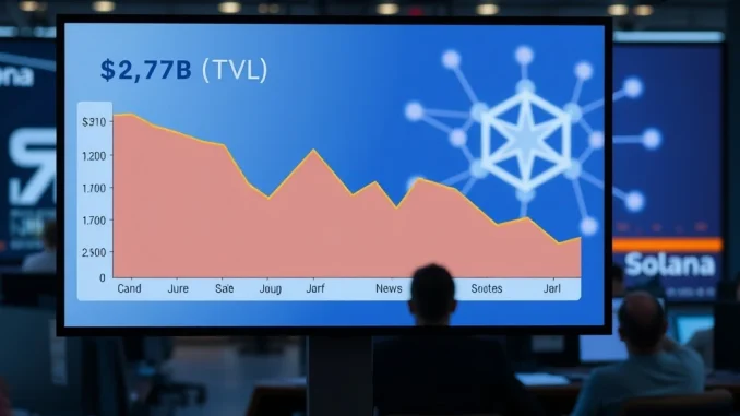 Infographic showing Jito's $2.77B TVL drop on the Solana blockchain, analyzing liquid staking dynamics.