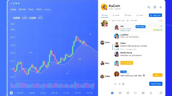 KuCoin Feed 2.0 and KuCoin Live interface showing integrated trading charts and social discussion.
