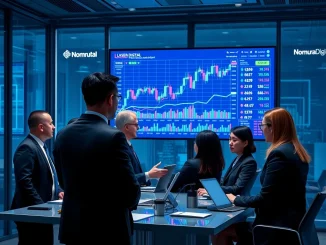 Laser Digital crypto team analyzing market data after Q3 losses, highlighting Nomura's strategic review.