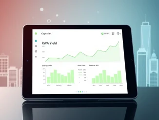 Dashboard analyzing low-risk crypto investments and steady yield from real-world assets in 2025.