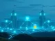 AI-driven Web3 security network protecting blockchain data streams in a decentralized digital fortress environment