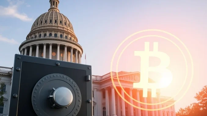 Missouri State Capitol with Bitcoin symbol representing the proposed state Bitcoin Strategic Reserve.