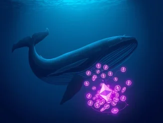 A mysterious whale withdrawing 7,000 ETH from Binance in a dramatic cryptocurrency market illustration.