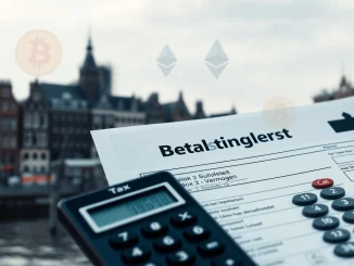 Dutch tax authority form with crypto symbols illustrating the Netherlands crypto tax on unrealized gains.