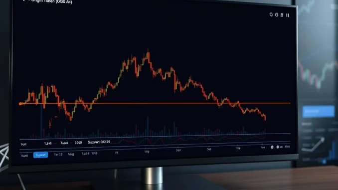 Origin Token OGN price chart showing bearish pennant pattern at critical $0.02229 support level