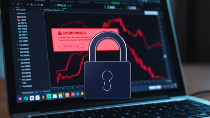 A crypto trading screen with a security warning about malicious OpenClaw plugins threatening API keys.
