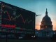 Polymarket prediction market interface alongside U.S. Capitol, visualizing bets on alien disclosure odds.