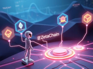 AI agent executing tasks across multiple blockchains via ZetaChain for universal cross-chain execution.