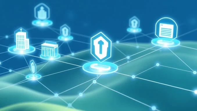 Blockchain network connecting to real-world assets to generate on-chain yield, illustrating Quantra and Phoenix Finance collaboration.