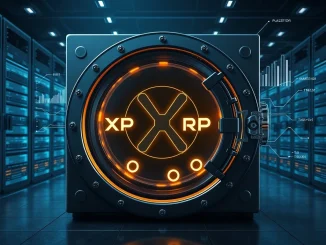 Illustration of 300 million XRP cryptocurrency locked in a secure digital escrow vault by Ripple.