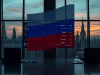 Russian cryptocurrency regulations impact on foreign digital asset exchanges with charts and flags.