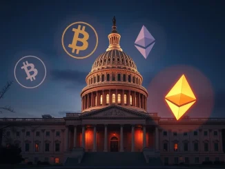 U.S. Capitol with crypto symbols representing the urgent push for SEC cryptocurrency rules and the CLARITY Act.