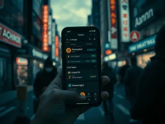 Seoul crypto scam investigation scene in Gangnam district depicting smartphone with fake cryptocurrency deal.