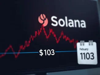 Analyst monitoring Solana's critical $103 support level on a financial chart during February market open.