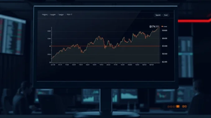 Analyst chart showing Solana's SOL token price approaching the key $74.11 support level.