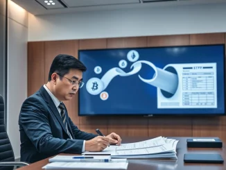 South Korea government official reviewing new crypto tax policy for airdrops and staking rewards.