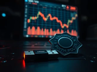 South Korean police badge and hacked USB drive representing the $1.5M Bitcoin custody breach.