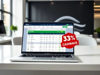 Spartans sports betting platform interface featuring the new 33% CashRake model on a laptop screen.