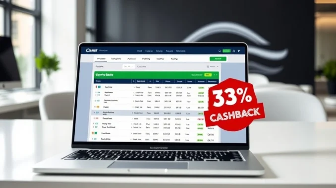 Spartans sports betting platform interface featuring the new 33% CashRake model on a laptop screen.