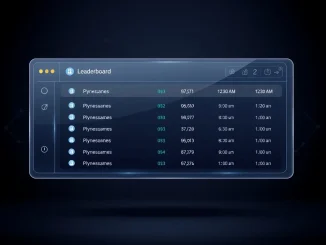 A futuristic digital leaderboard interface representing competitive features in crypto gaming platforms.