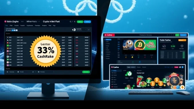 Spartans Winter Olympics crypto betting platform interface comparison showing 33% CashRake advantage.