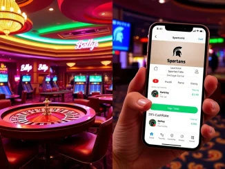 Comparison of traditional Bally Casino sportsbook and modern Spartans sportsbook app interface with cashback offer
