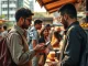 A person uses a smartphone for a stablecoin payment in a market, illustrating the shift to everyday digital money.