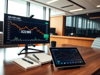 Analyst desk showing Standard Chartered's revised $2.80 XRP price target for 2026 on a financial chart.