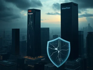 Visual metaphor for the Step Finance hack and subsequent shutdown of SolanaFloor and Remora platforms on the Solana blockchain.