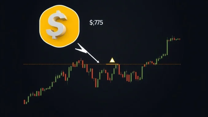 SUI price analysis chart highlighting the critical $0.75 technical support level for the cryptocurrency.